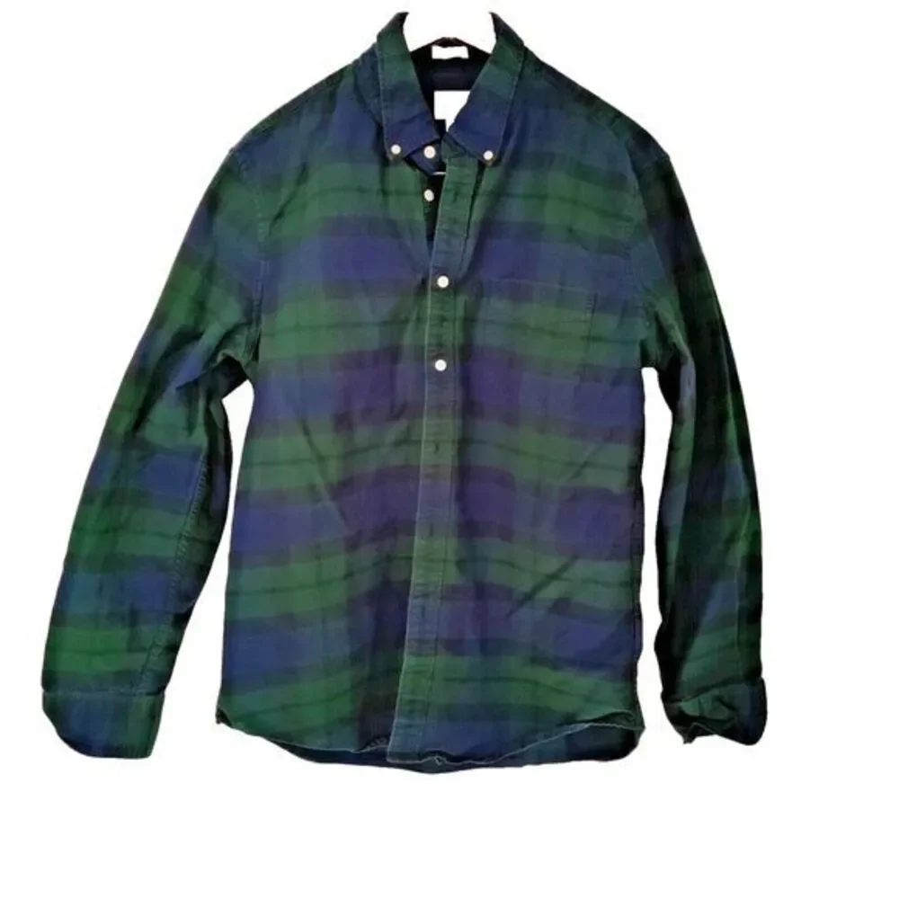 J. Crew Men L Slim Fit Green/Blue Plaid Button Down Work Chore Casual Shirt‎ Y2K